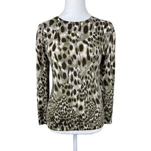 Neiman Marcus 100% Cashmere Animal Print Sweater Sz S Bold Classic Elegant